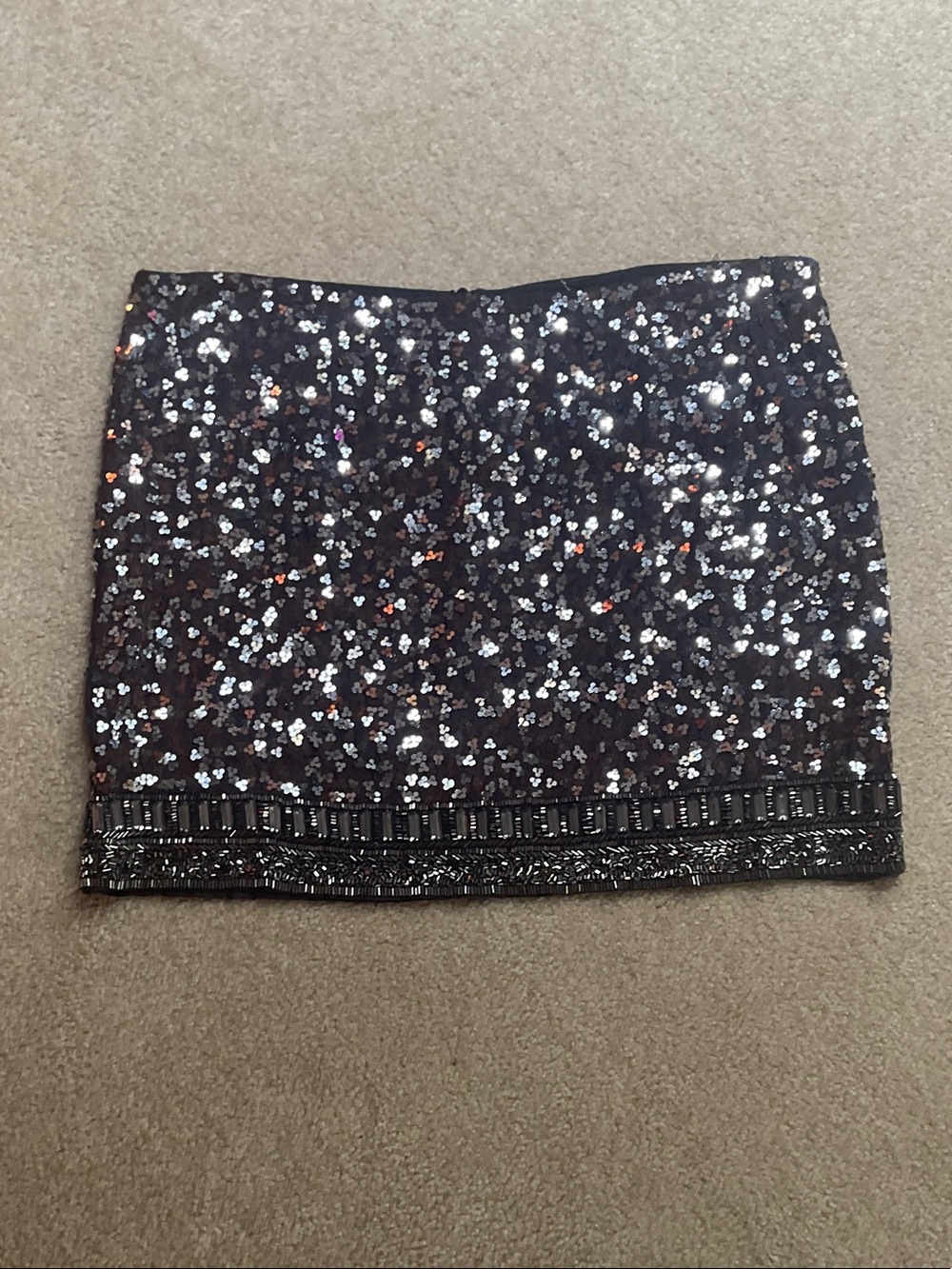 Black Sequin Mini Skirt with Beaded Hem